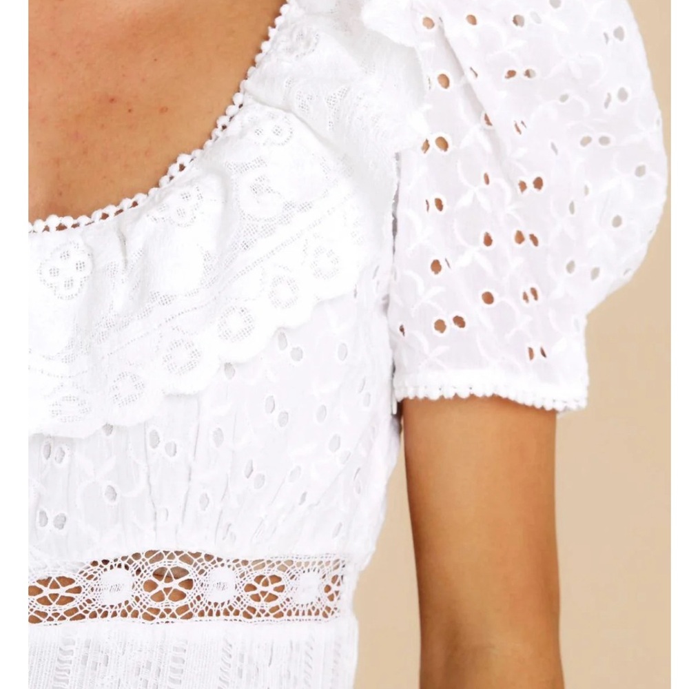 LoveShackFancy Stassie Lace White Eyelet Embroidered Dress Size 10 - Picture 2 of 16